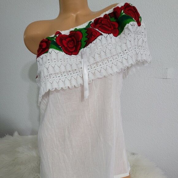 Mexican Embroidered tunic blouse Ruffled 286 - Picture 3 of 4